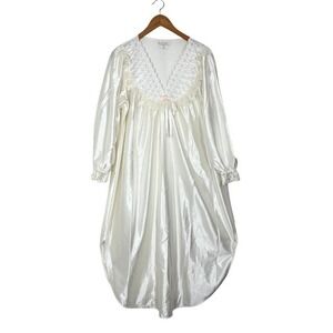 Vintage Cachet White Satin Lace Nightgown Large Prairie Cottagecore USA Sears
